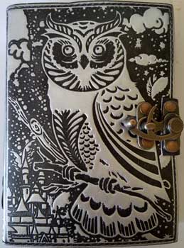 black/ silver Owl leather blank book w/ latch