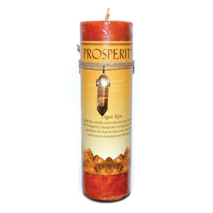 Prosperity pillar candle with Tiger Eye pendant