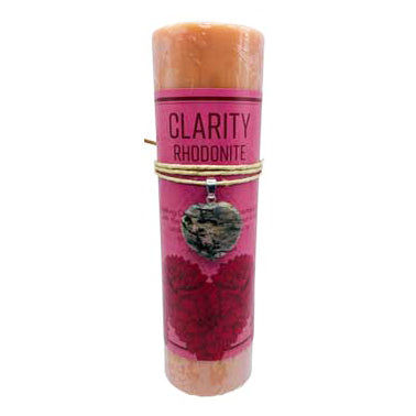Clarity Pillar candle with Rhodonite heart